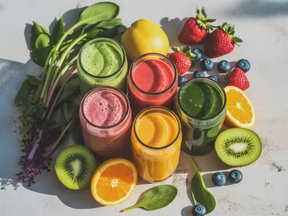 różne rodzaje zdrowych smoothie w szklankach