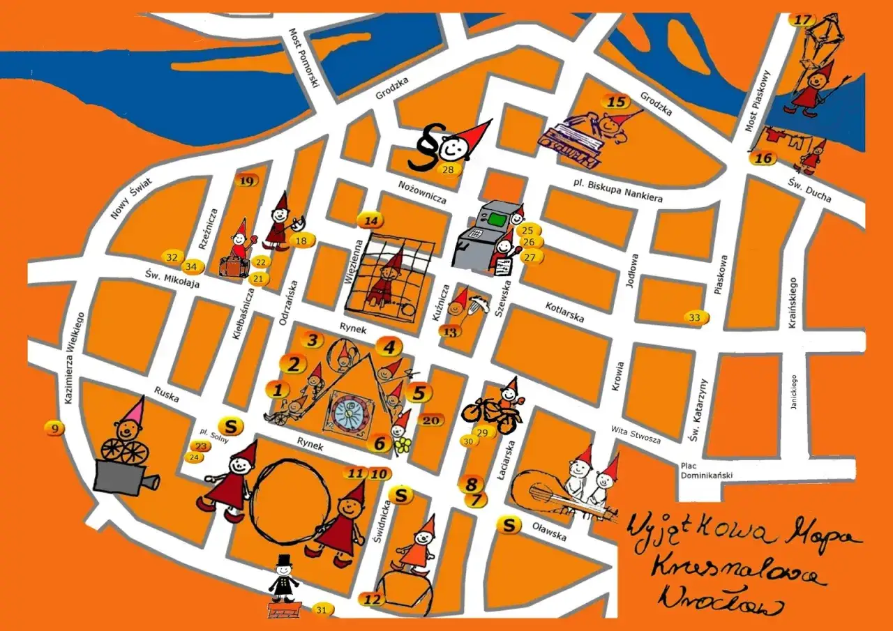 Mapa Wrocławia z krasnalami. Zobacz, ile jest krasnali we Wrocławiu, szukając ich na ulicach i placach.