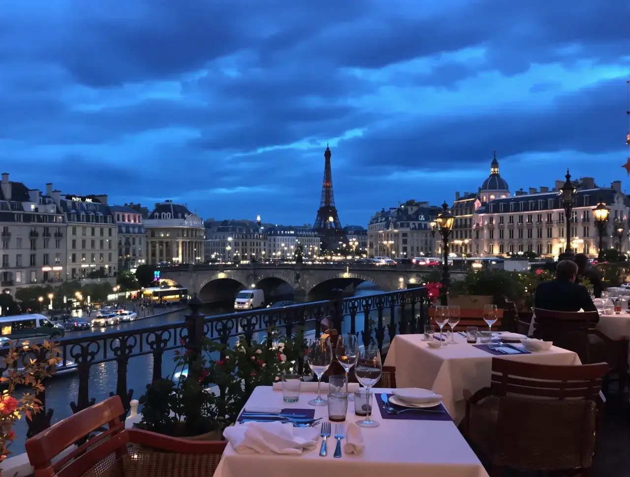Elegancka restauracja z widokiem na Sekwanę i Wieżę Eiffla. Idealne miejsce, by poczuć magię Paryża i zastanowić się, gdzie najlepiej nocować w Paryżu.