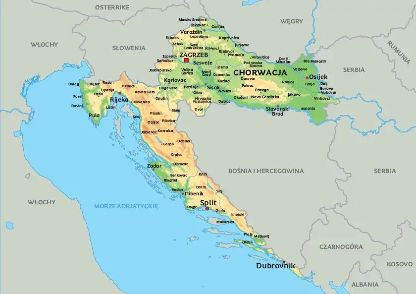 Mapa Chorwacji tanie regiony