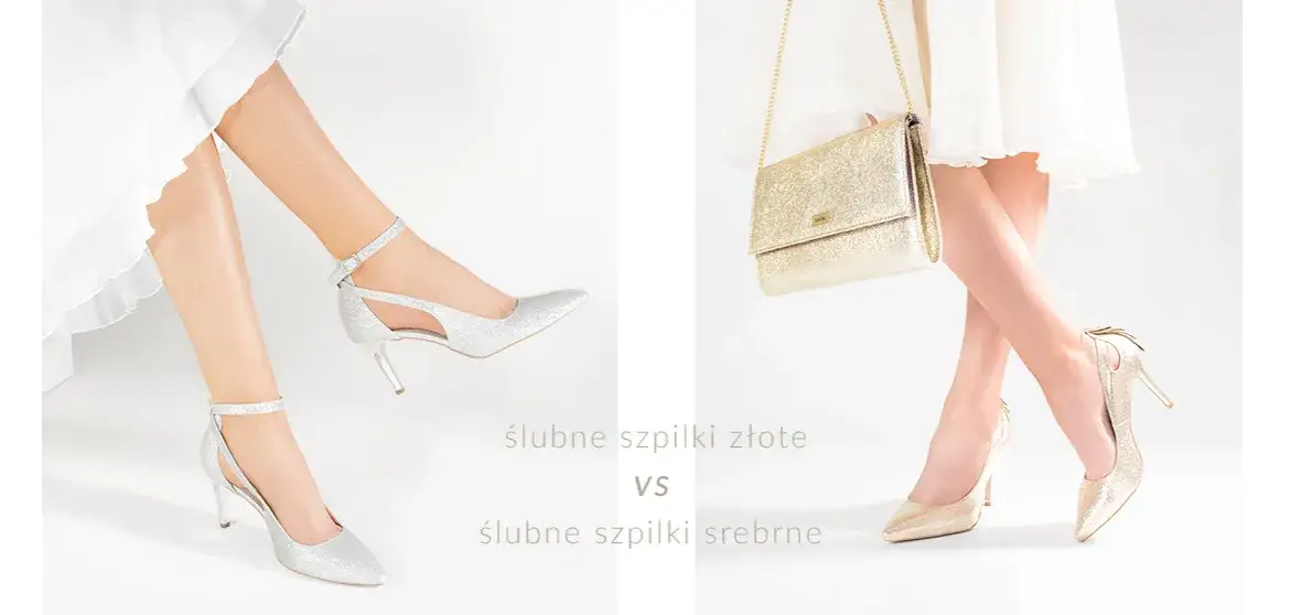 metaliczne buty ślubne złote i srebrne