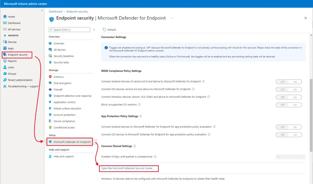 Microsoft Defender interfejs użytkownika