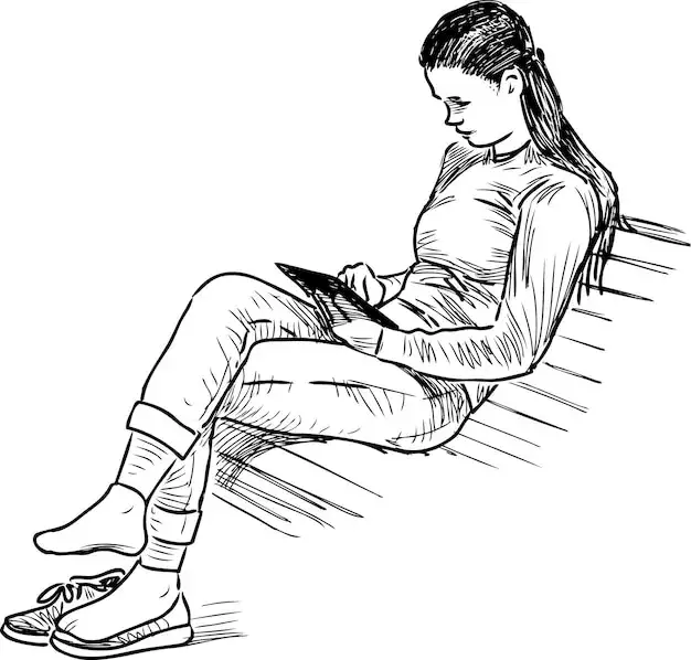 Mädchen liest Buch auf einer Parkbank