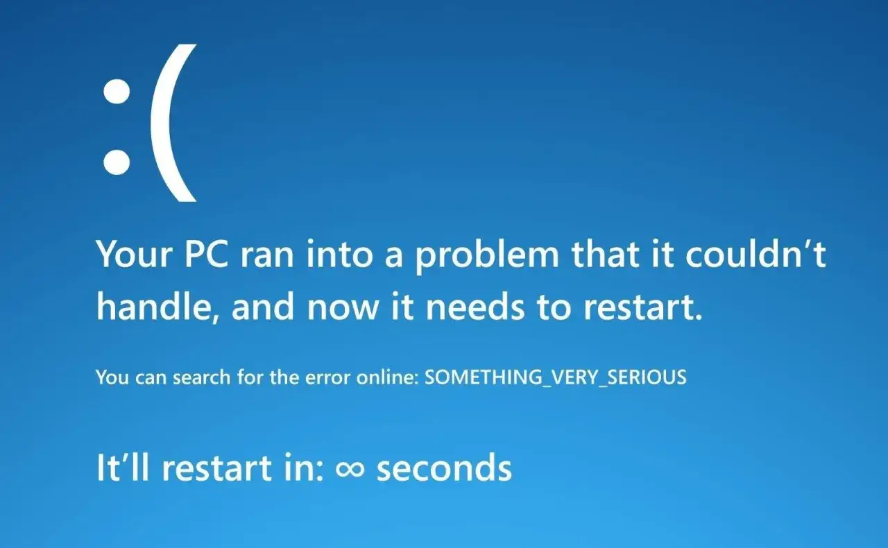 Niebieski ekran śmierci Windows z tekstem 