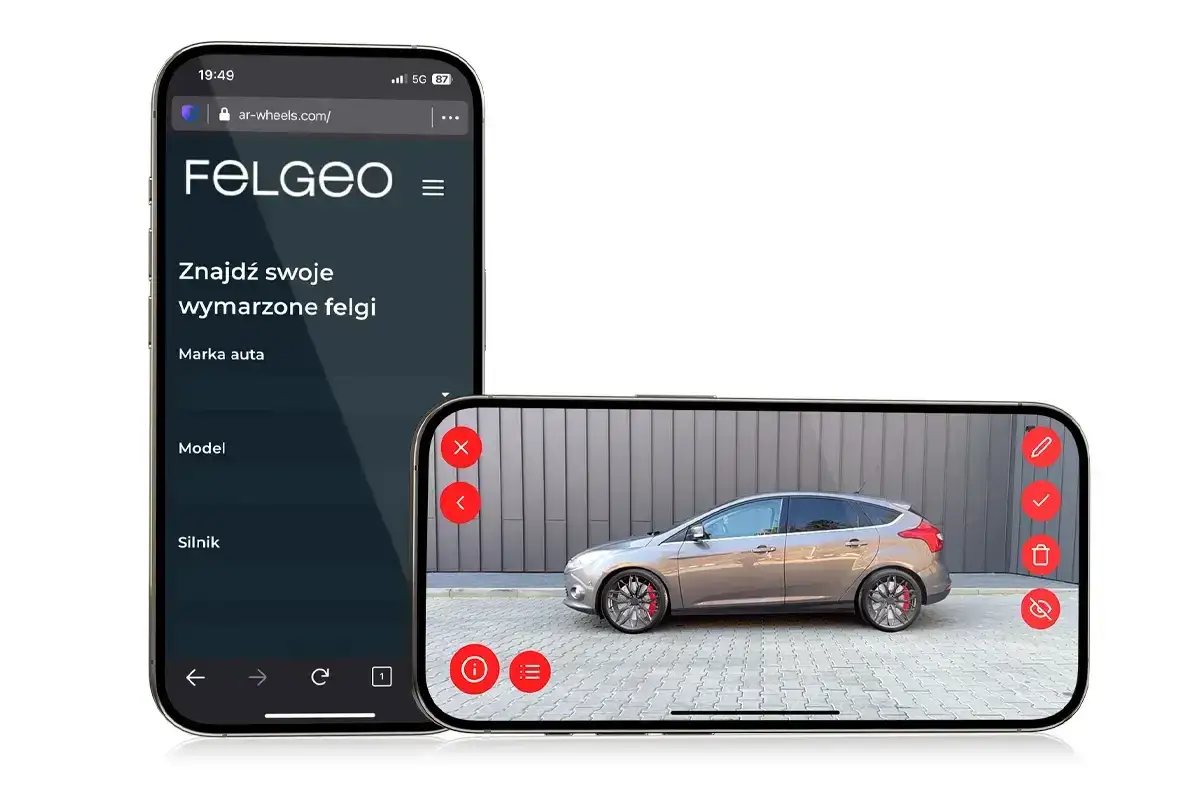 Aplikacja pomaga dobrać rozmiar felgi do samochodu, wizualizując je na modelu auta.