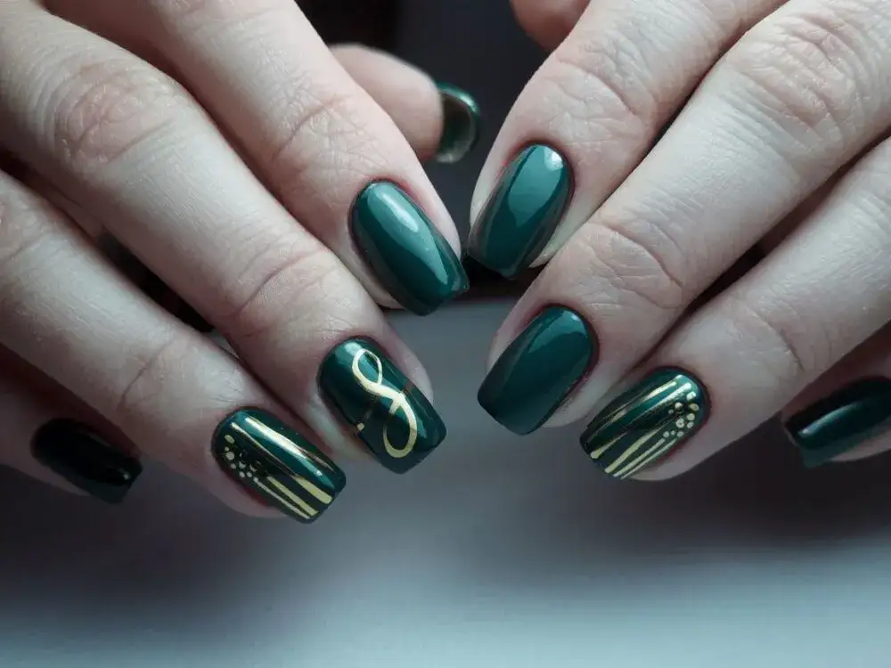 Butelkowa zieleń paznokcie matowe ombre kocie oko