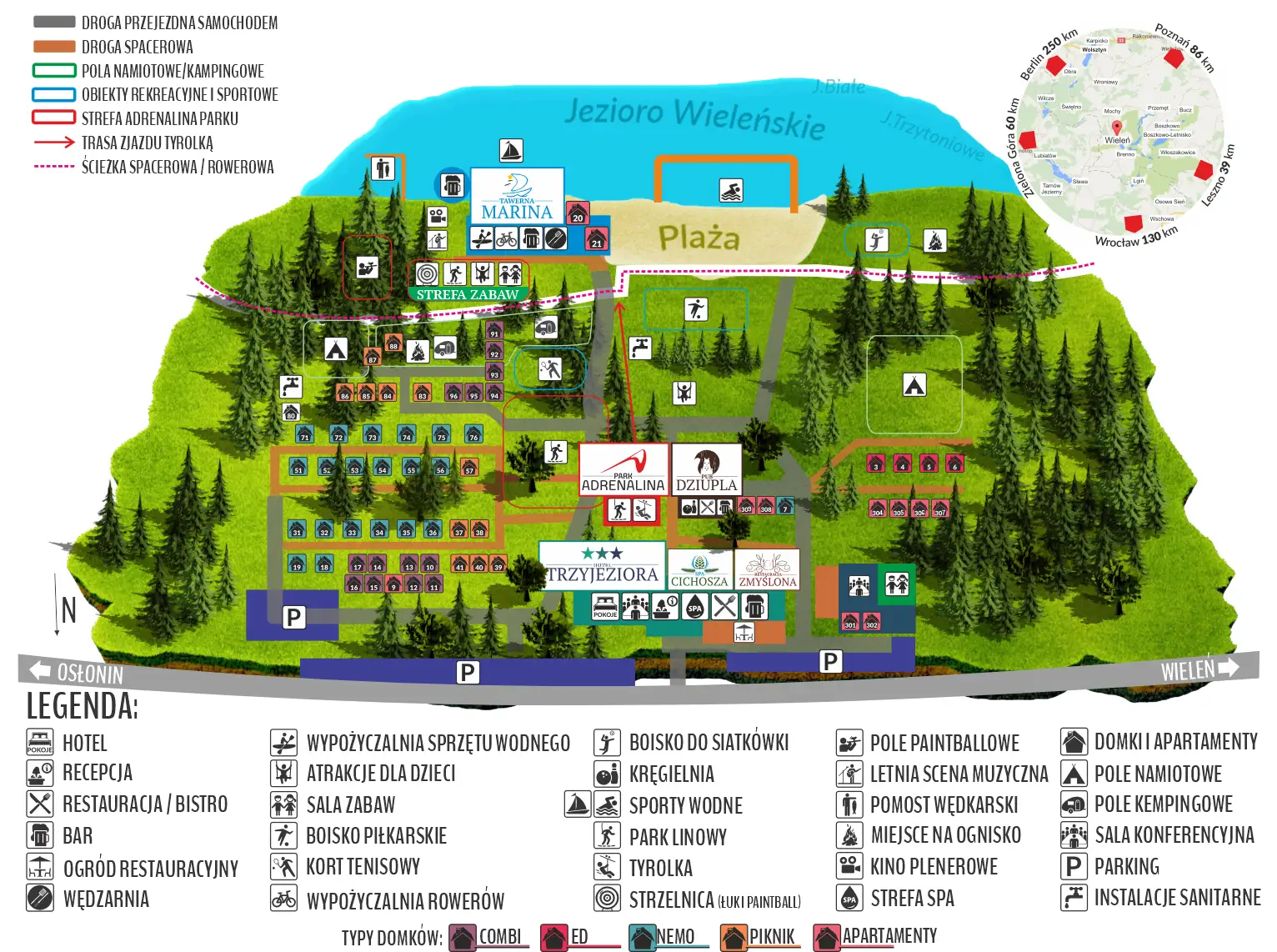 Mapa Podlasia jeziora domki