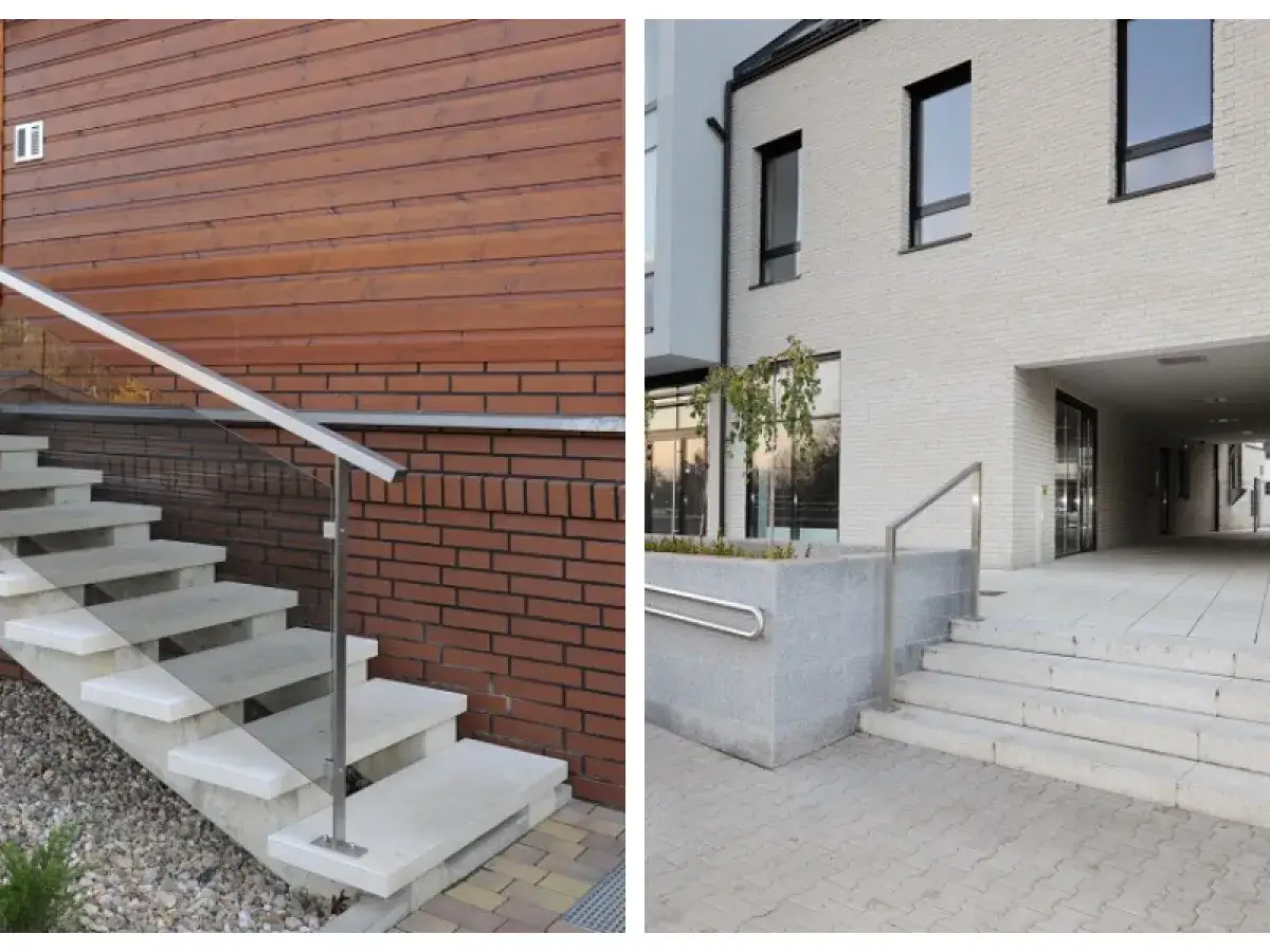 Nowe schody betonowe zewnętrzne z nowoczesną balustradą. Dowiedz się, jak odnowić stare schody betonowe zewnętrzne.