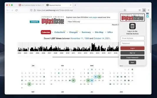 Wayback Machine interfejs przykład