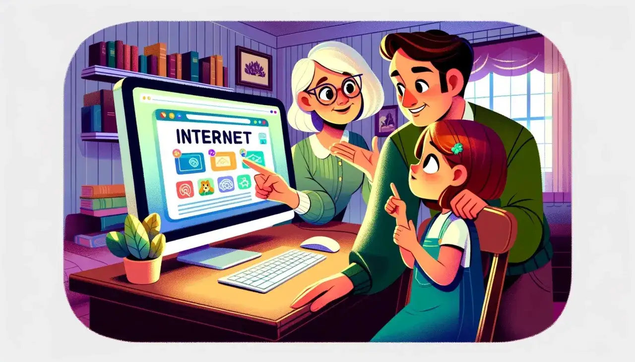 Rodzina korzystająca z darmowych zasob&oacute;w edukacyjnych online