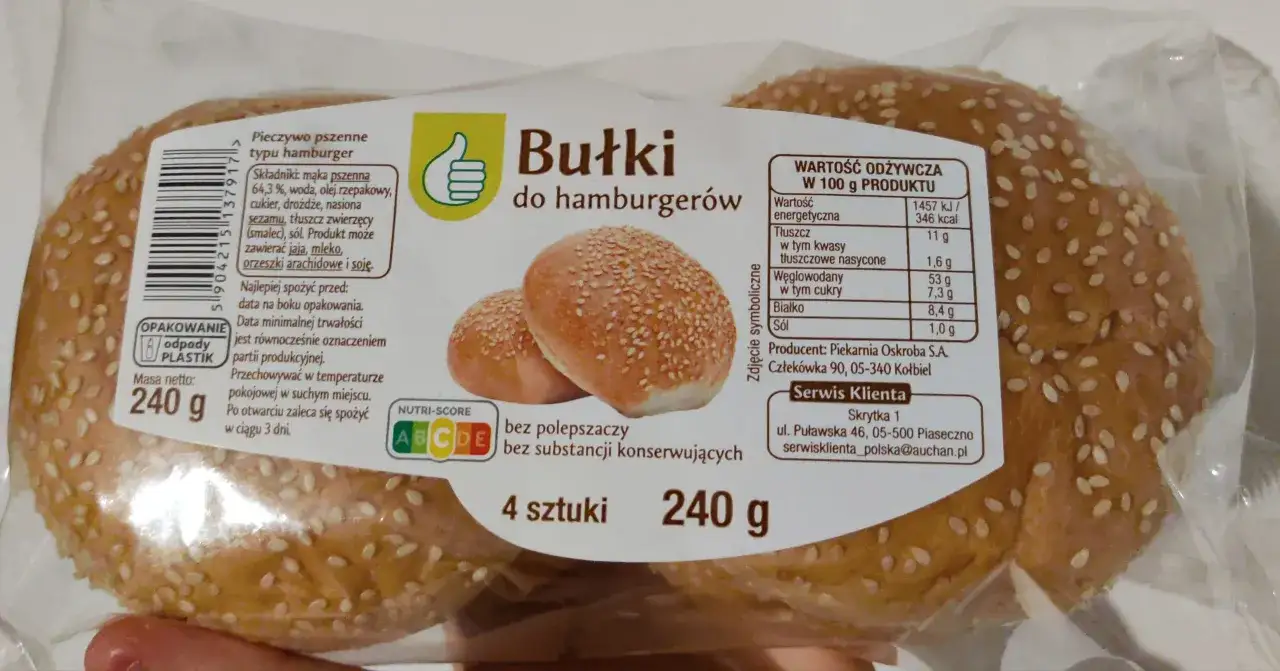 Skład bułki do burger&oacute;w etykieta