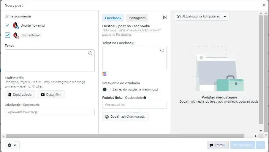 Udostępnianie linku do wydarzenia na Facebooku w wiadomości prywatnej