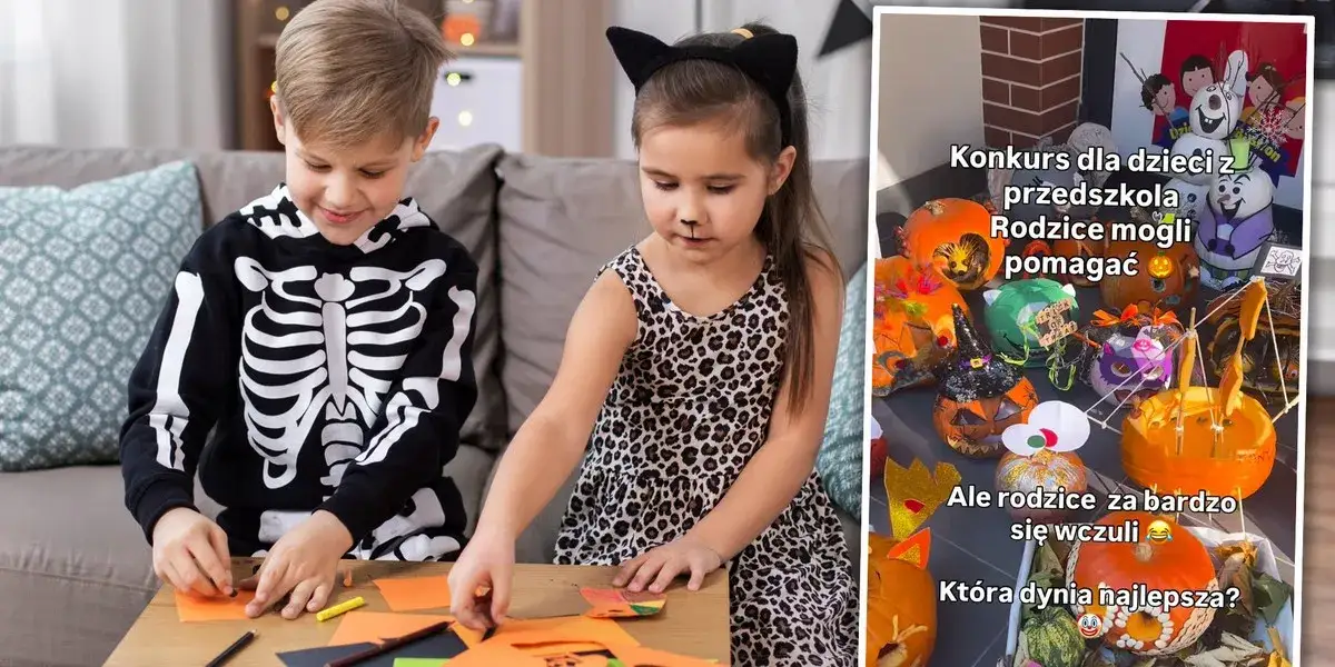 dzieci robiące pracę plastyczną z rodzicami w przedszkolu