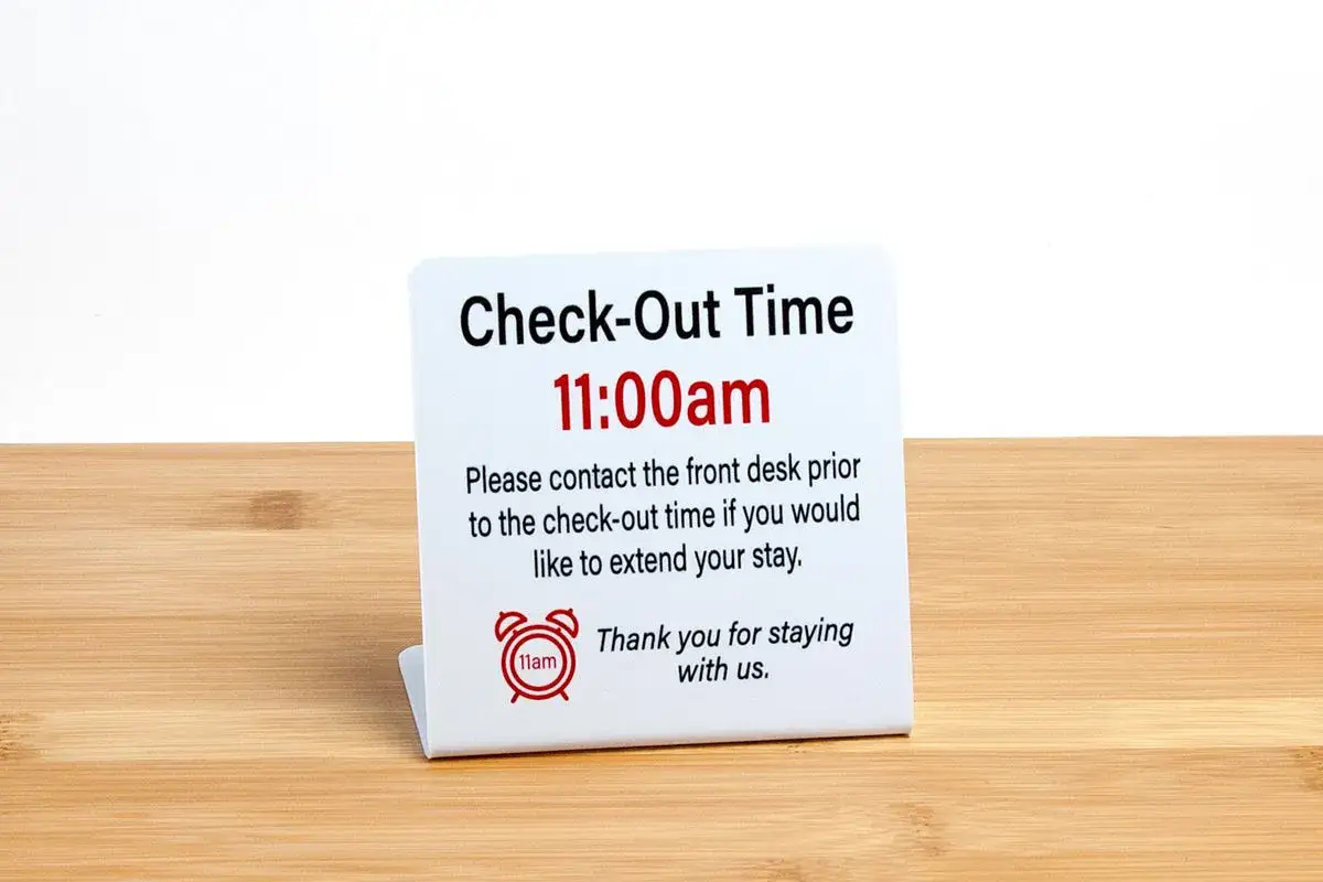 hotel signage check-in check-out times