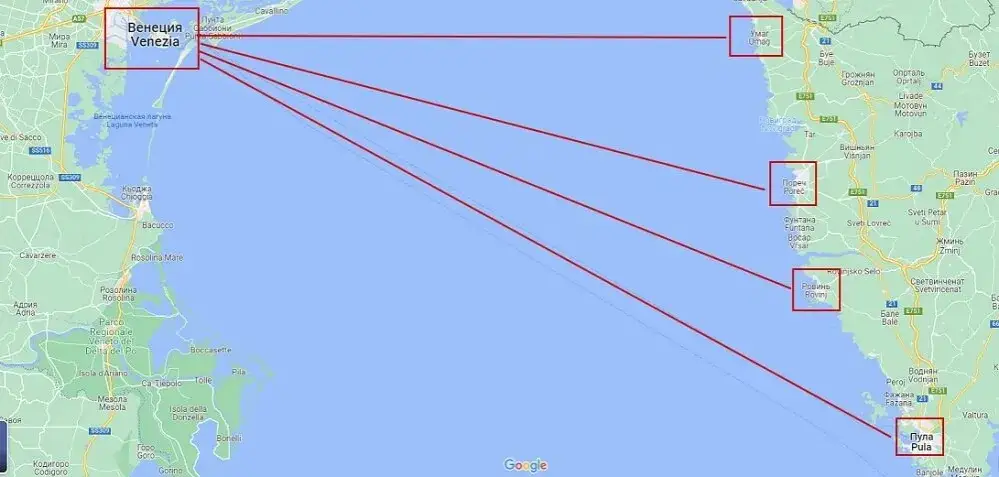 Mapa połączeń promowych Chorwacja Wenecja