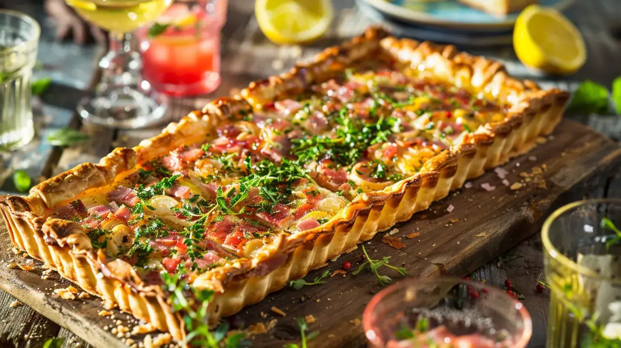 Zdjęcie Tarta z porem i szynką: wytrawna przekąska na imprezę, która zachwyci