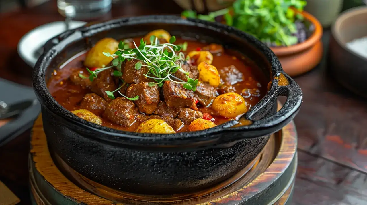 Zdjęcie Gulaszowa z kociołka z wołowiną, ziemniakami i warzywami