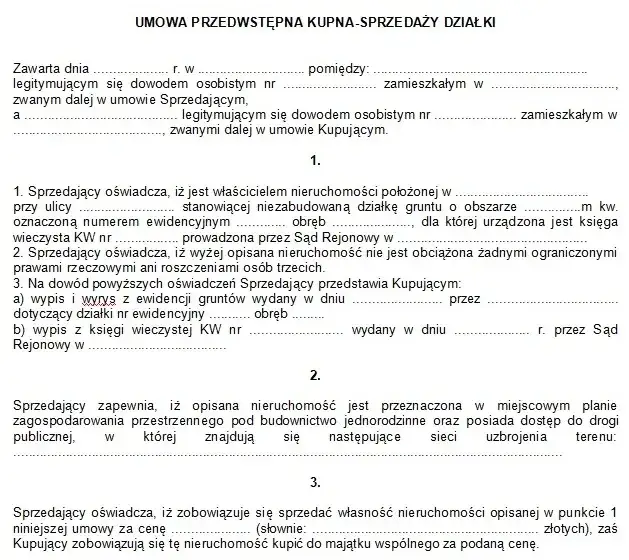 Zdjęcie Wzór umowy przedwstępnej z zadatkiem na zakup działki - poradnik