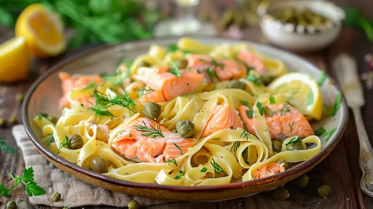 Zdjęcie Makaron z kaparami i łososiem: Śródziemnomorski przysmak w 20 minut