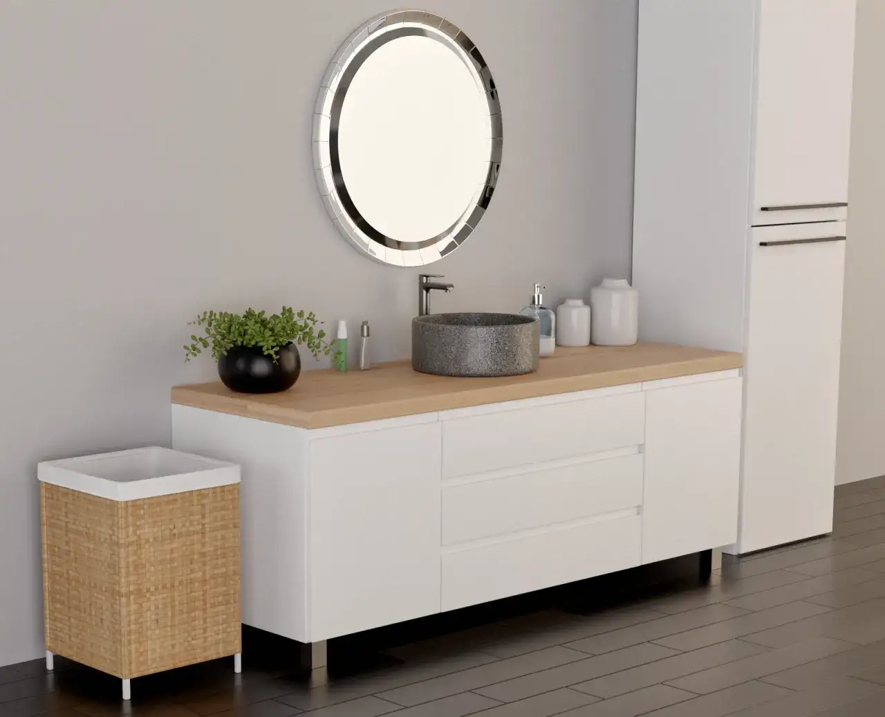 Zdjęcie Szafka łazienkowa stojąca pod umywalkę - szuflady i półki | Wymiary i sposób montażu