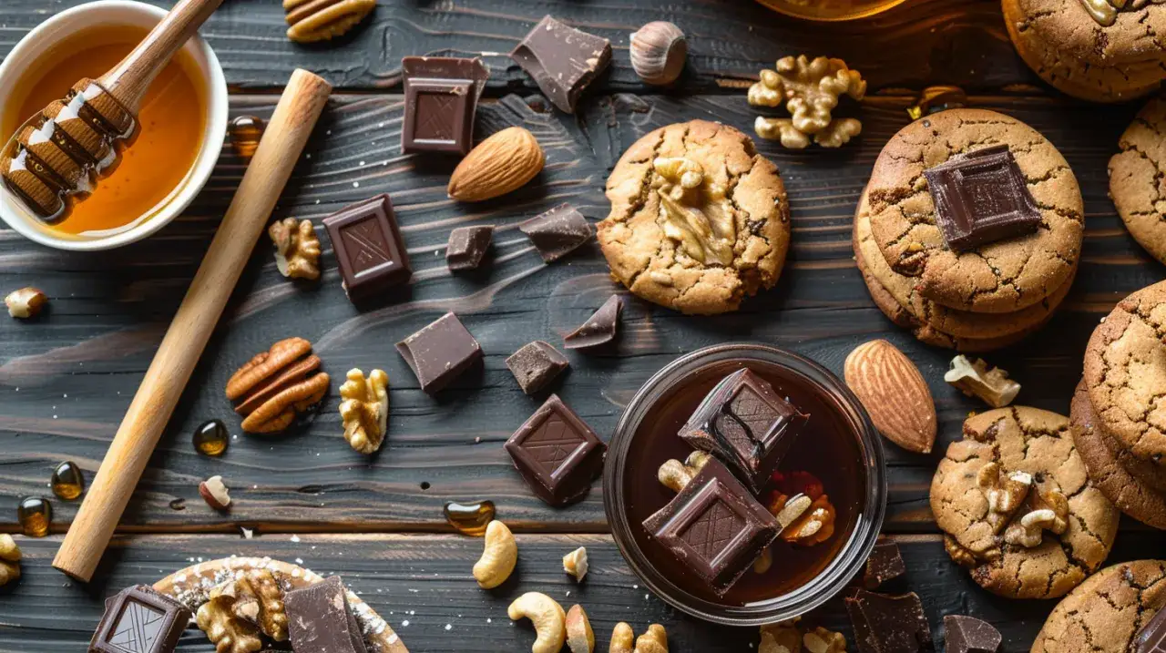 Zdjęcie Ciasto z orzechami, miodem, powidłami śliwkowymi i czekoladą