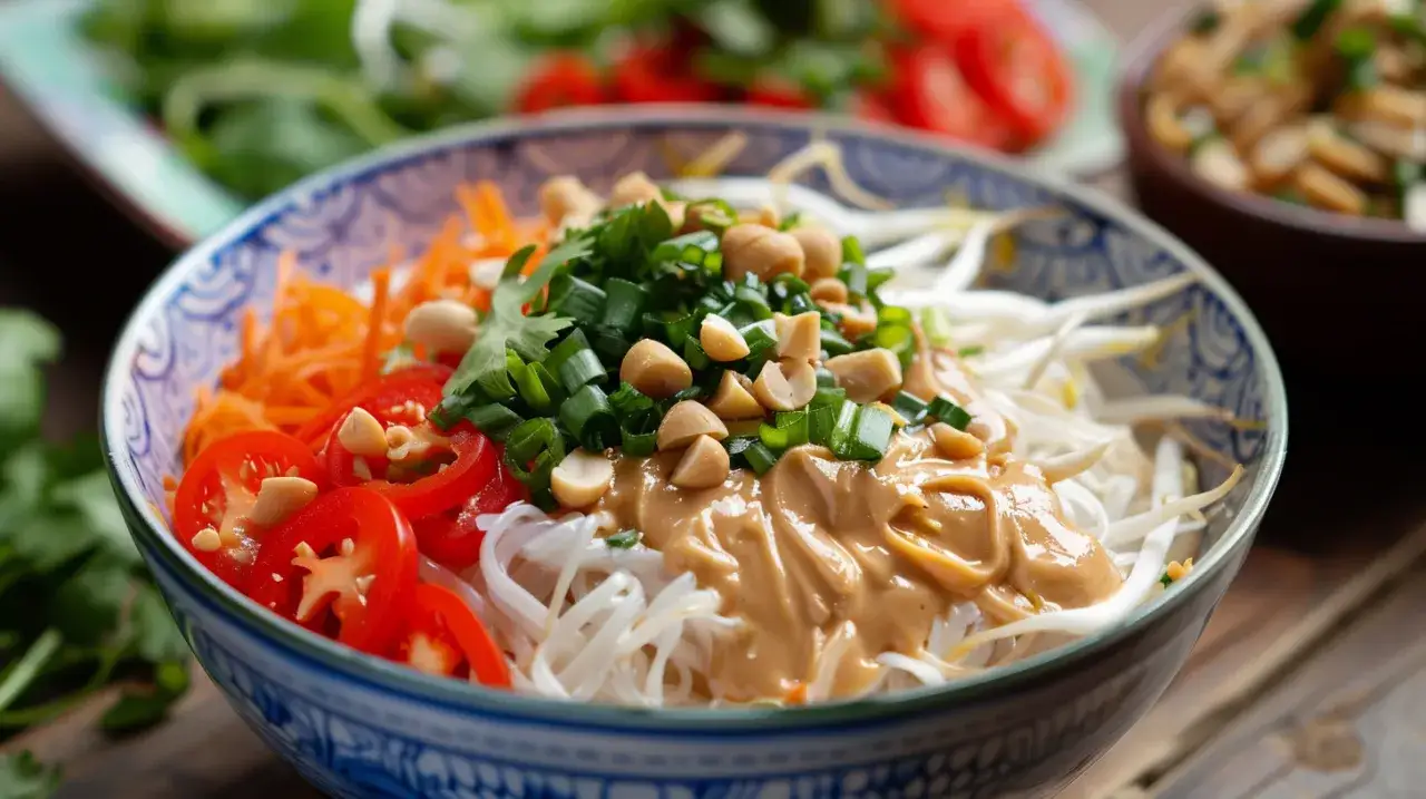 Zdjęcie Makaron z sosem orzechowym - Przepis na makaron ryżowy z sosem