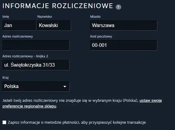 Zdjęcie Jak poprawnie wpisać adres rozliczeniowy na Steam, aby uniknąć problemów