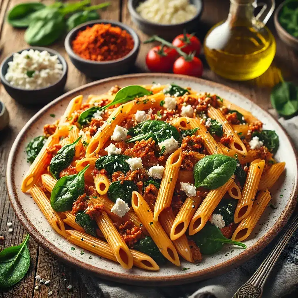 Zdjęcie Penne ze szpinakiem i fetą – szybki przepis na pyszne danie