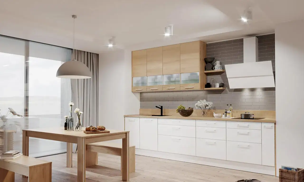 Zdjęcie Jaką podłogę wybrać do białej kuchni z czarnym blatem, aby zachwycała?