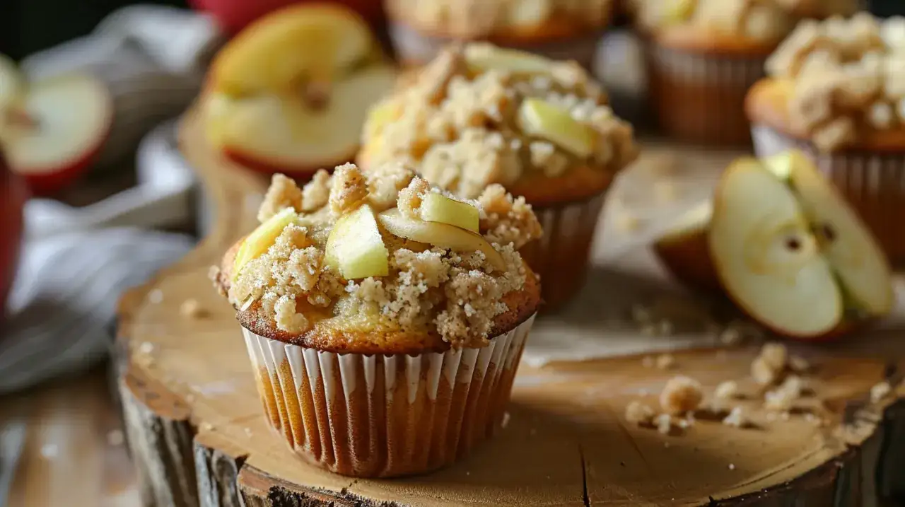Zdjęcie Lekkie babeczki z białek z jabłkami i chrupiącą kruszonką - Przepis