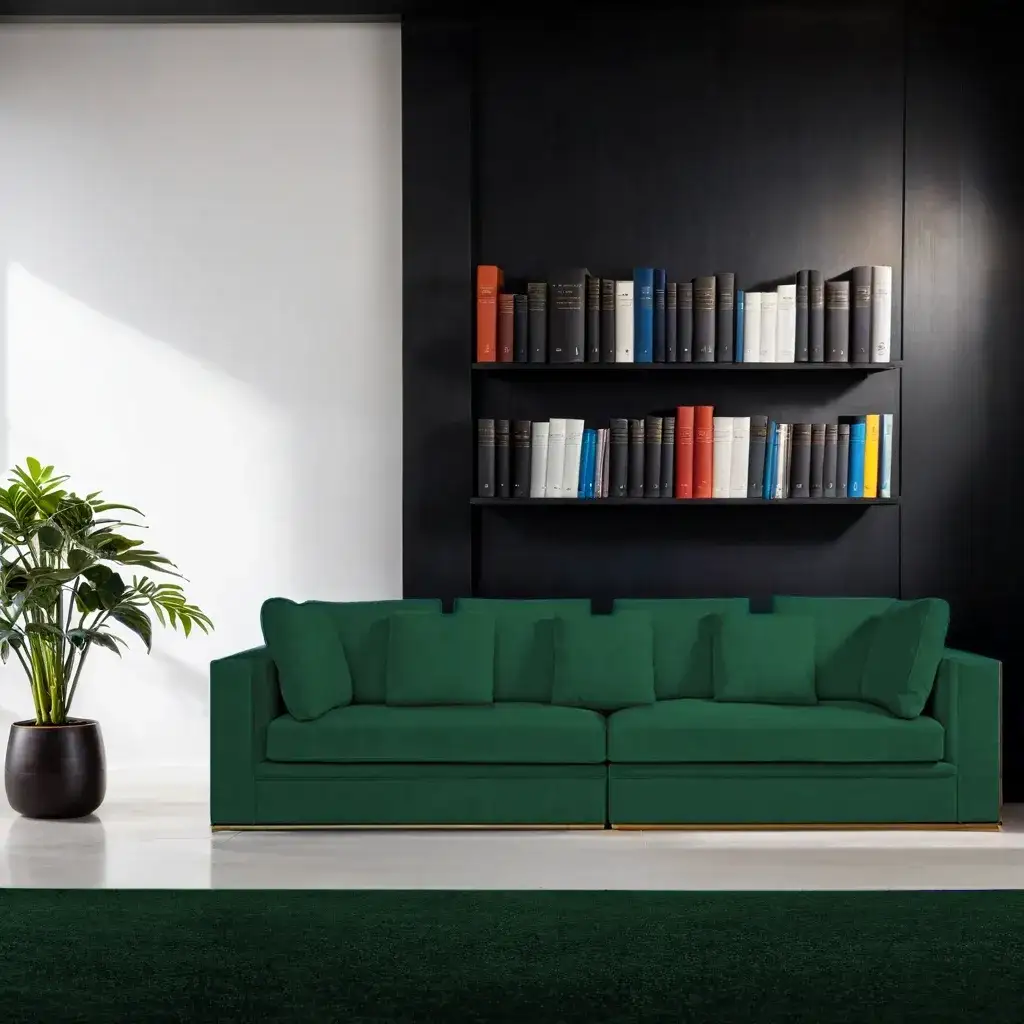 Zdjęcie Jaki kolor ścian do zielonej kanapy, aby stworzyć harmonijną przestrzeń?