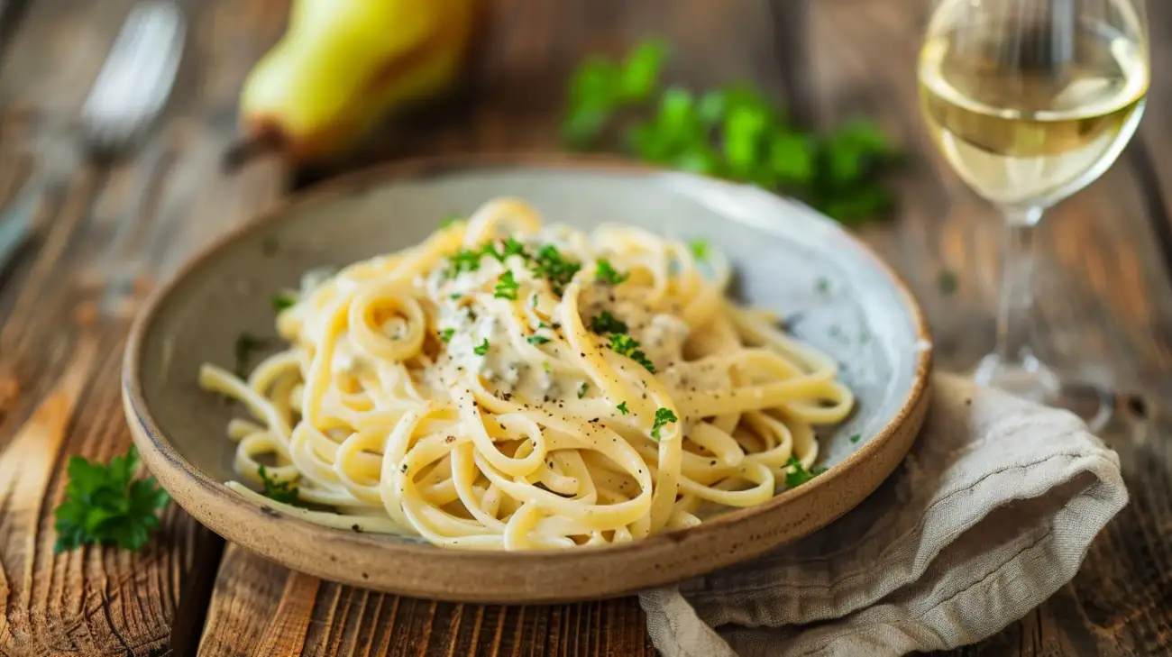 Zdjęcie Makaron z gorgonzolą i gruszką: Włoska finezja na talerz