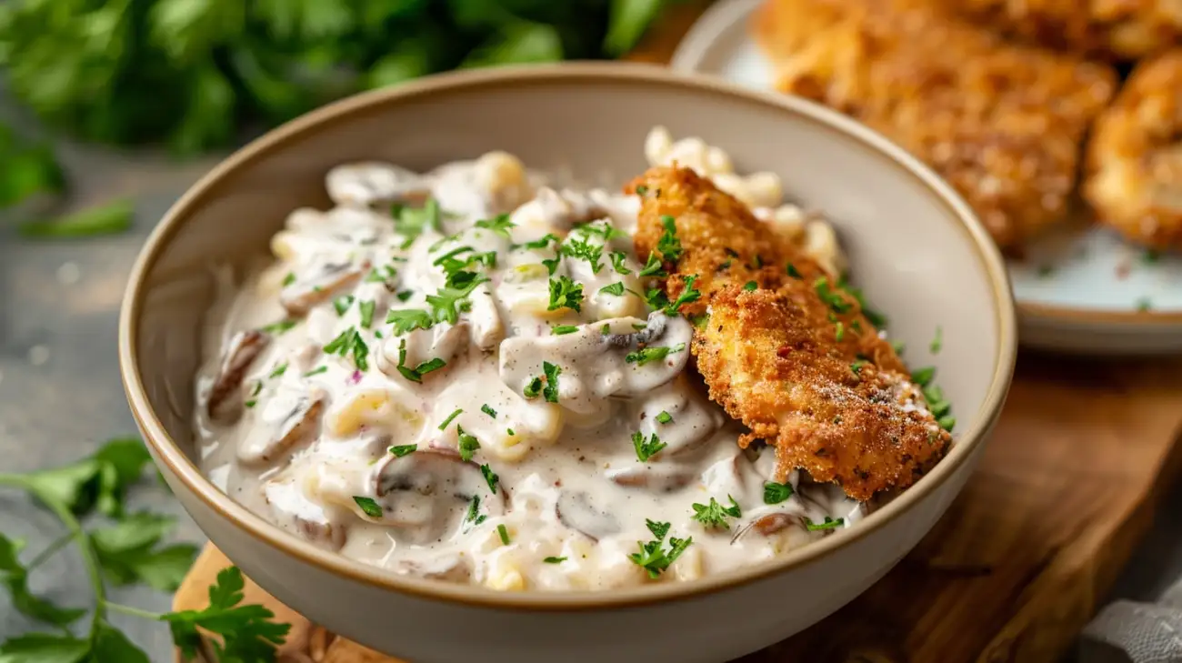 Zdjęcie Makaron w sosie kurkowym: Obiad z soczystym kurczakiem 