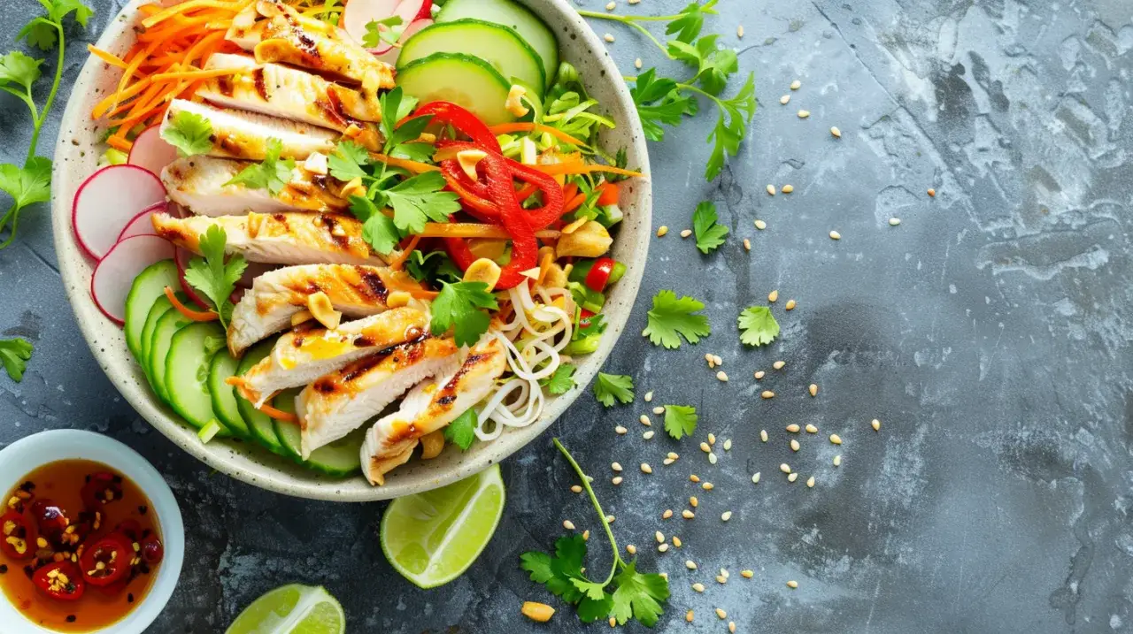 Zdjęcie Sałatka z makaronu ryżowego z kurczakiem i warzywami - przepis