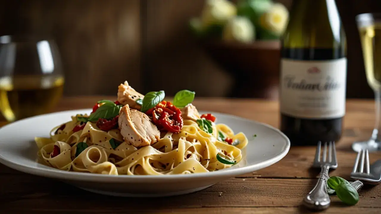 Zdjęcie Makaron tagliatelle z kurczakiem i suszonymi pomidorami: Przepis