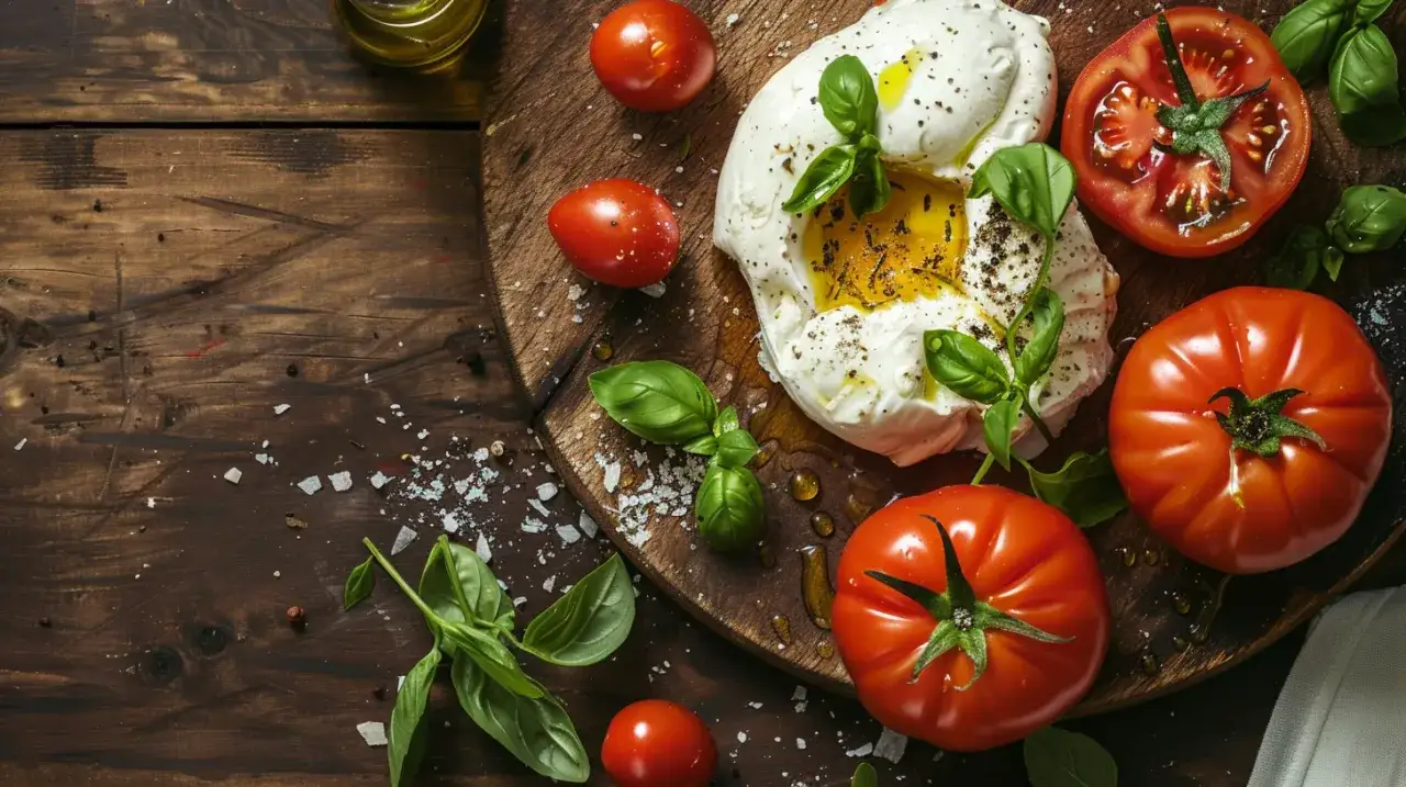 Zdjęcie Pieczona burrata: Wyjątkowy przepis na burratę pieczoną z pomidorami