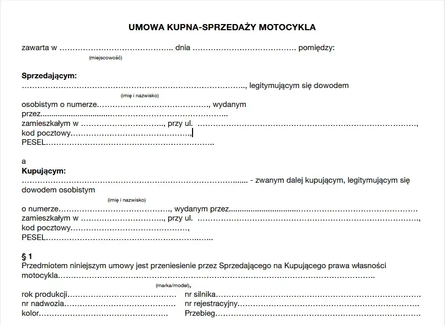 Zdjęcie Jak napisać umowę kupna sprzedaży motoroweru: Niezbędne elementy i dokumenty