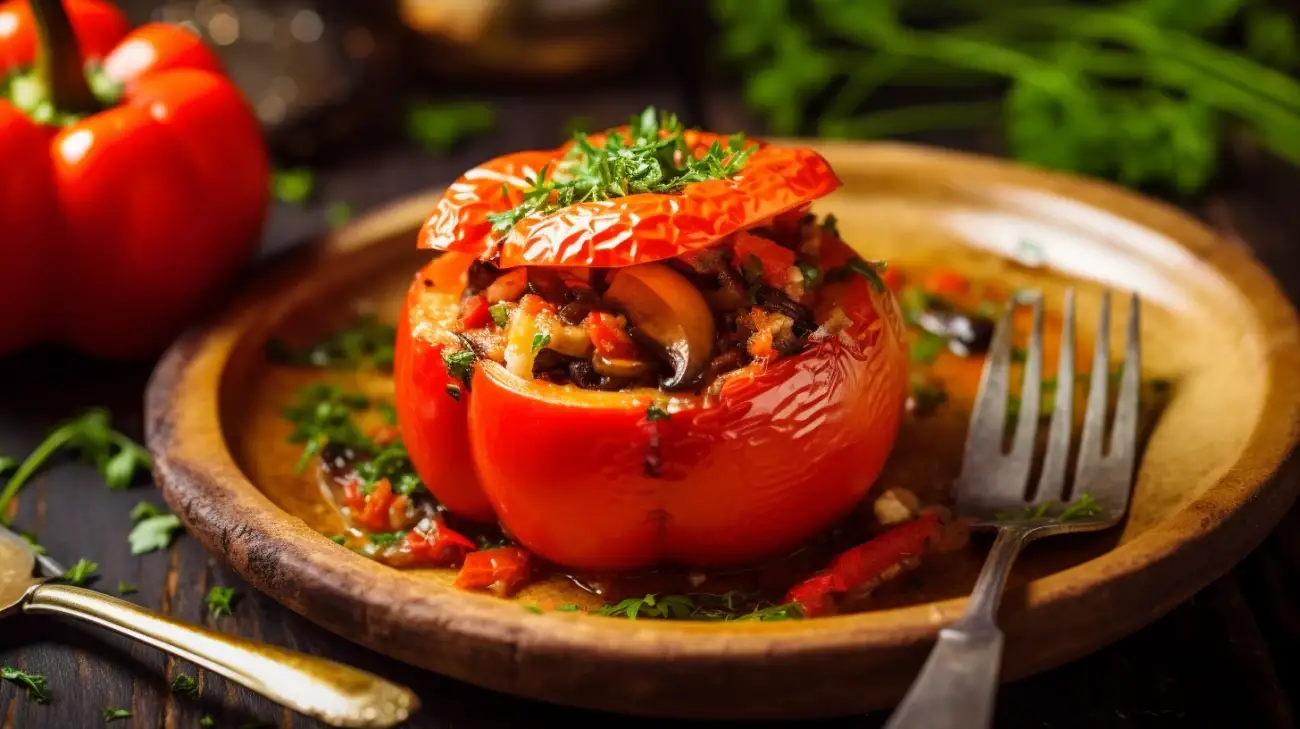 Papryka faszerowana wegetariańska z pieczarkami - zdrowy przepis