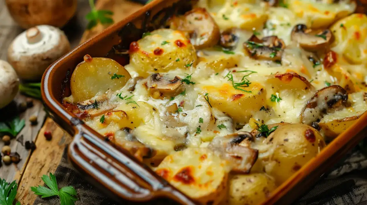 Zdjęcie Zapiekanka ziemniaczana z pieczarkami i serem: Pomysł na pyszny obiad