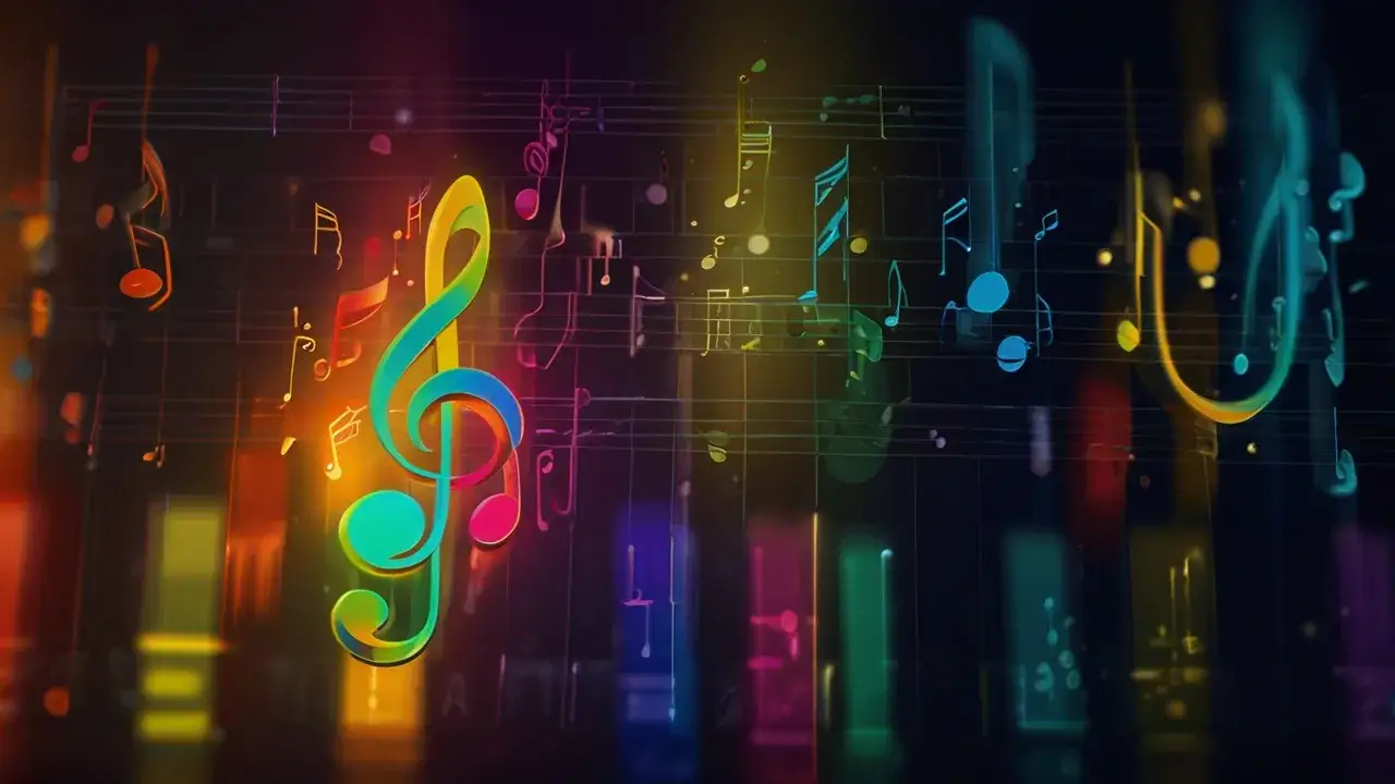 Zdjęcie  Nuty muzyczne na pięciolinii - wszystkie dźwięki w prostej formie graficznej