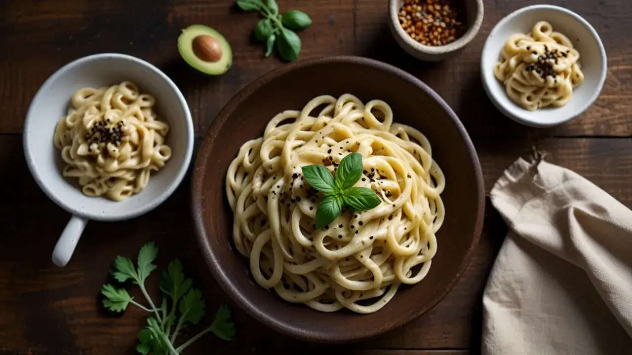 Zdjęcie Makaron w sosie śmietanowym wege: Wegańska i smaczna opcja na szybki obiad