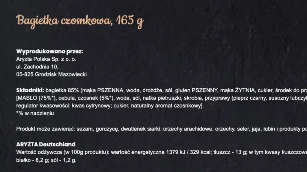 Zdjęcie Ile kcal ma bagietka czosnkowa z Biedronki? Kalorie i składniki odżywcze.