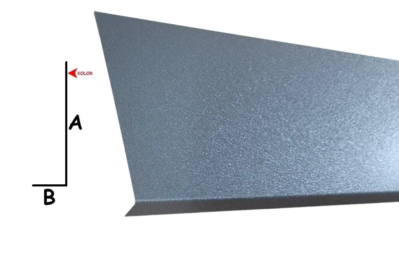 Szara blacha na deskę czołową, z zaznaczonym kolorem i wymiarami A i B.