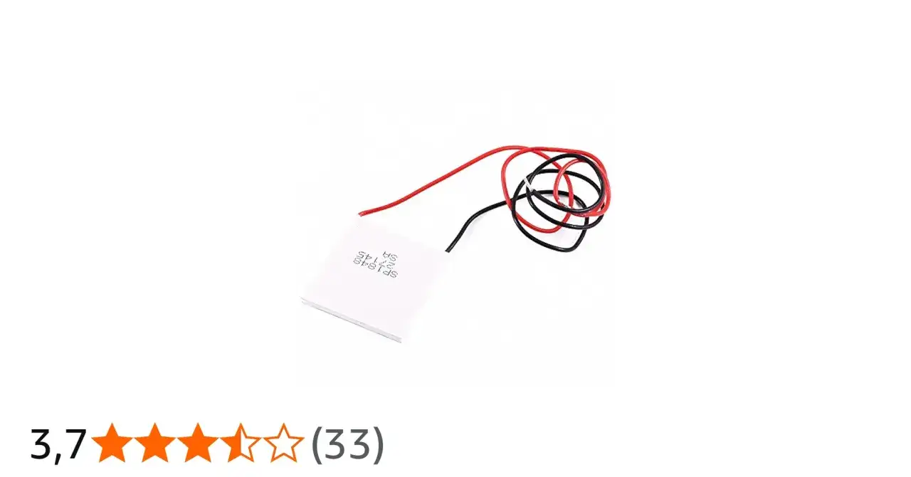 Mały, biały moduł termoelektryczny z czerwonym i czarnym przewodem, gotowy do pracy.