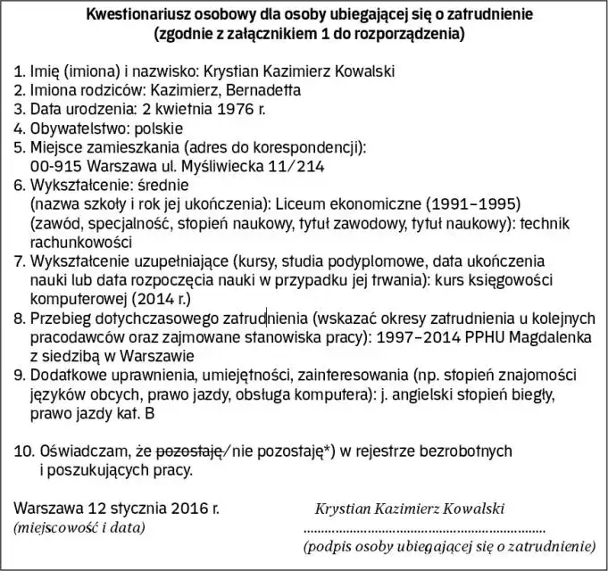 Kwestionariusz osobowy kandydata: Wymagane i zakazane dane