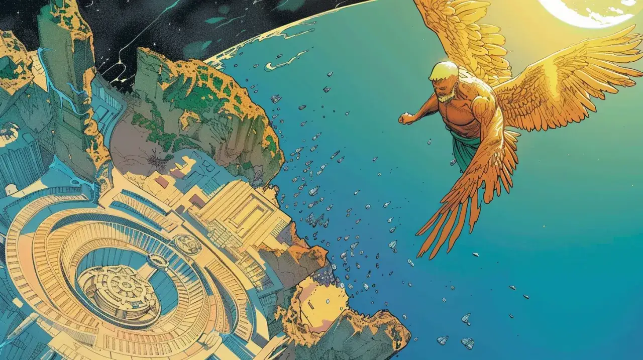 Dedal i Ikar - mitologiczna opowieść w formie komiksu.