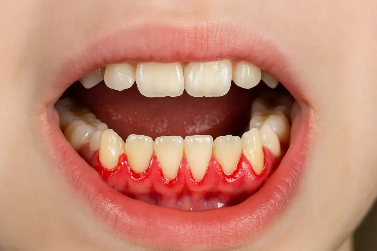 Zapalenie dziąseł, objawiające się zaczerwienieniem i obrzękiem, może prowadzić do bólu przyzębia.