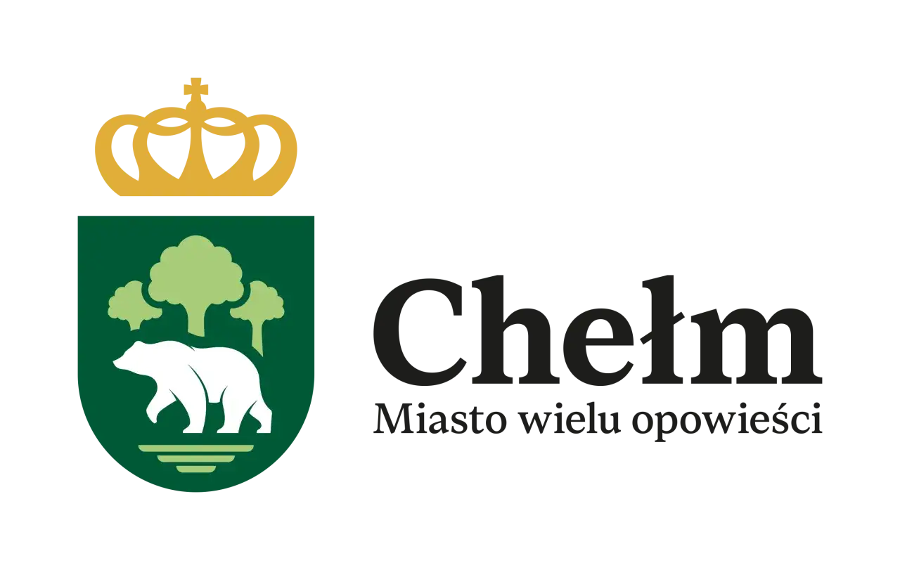 Herb Chełma z koroną i niedźwiedziem, nawiązujący do legendy o Chełmie. Miasto wielu opowieści.