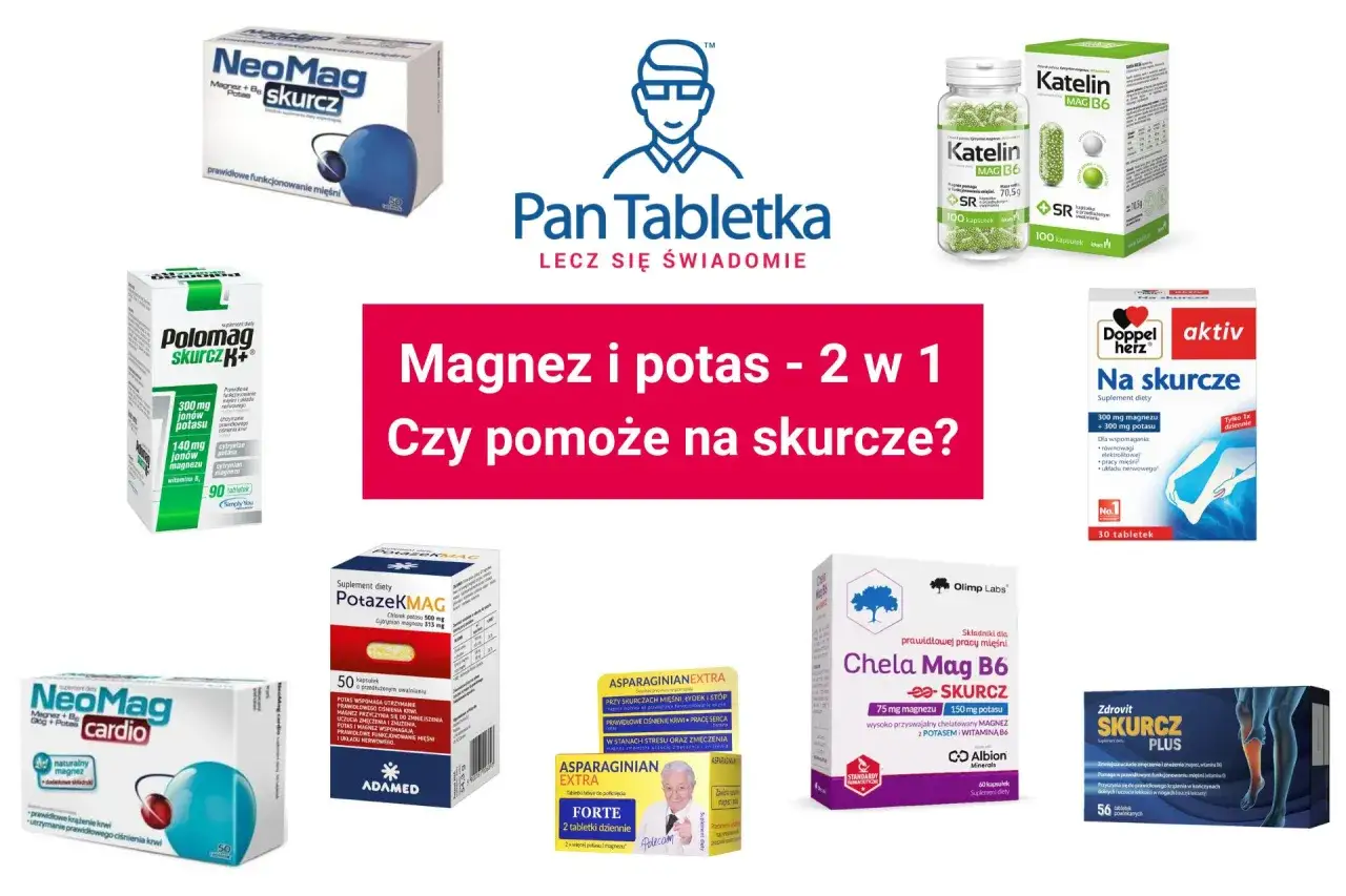 Produkty bogate w magnez i potas, takie jak NeoMag, Polomag, Katelin, Doppel Herz, PotazeKMAG, Asparaginian Extra, Chela Mag B6 i Zdrovit Skurcz Plus, pomagają na skurcze.
