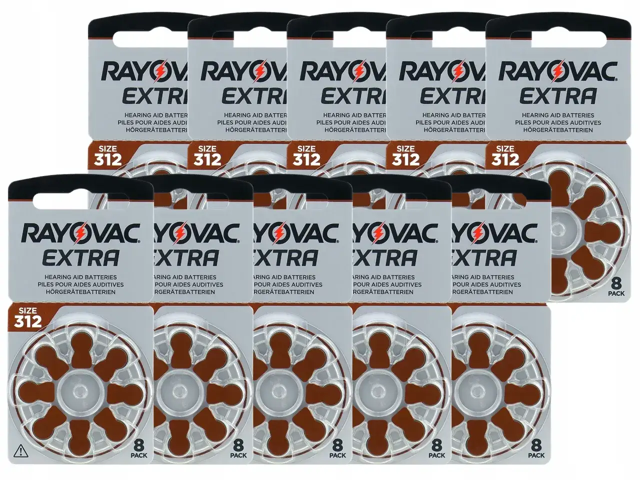 Gdzie kupić baterie do aparatu słuchowego? Opakowania baterii Rayovac Extra, rozmiar 312, po 8 sztuk.